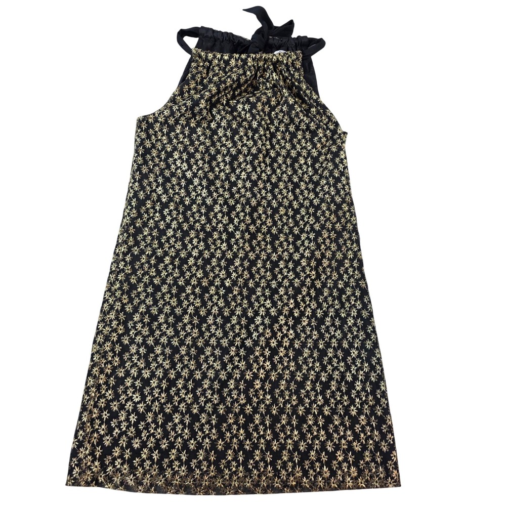 Trina Turk Metallic Gold Black Floral Halter Shift Dress XS Womens Cocktail